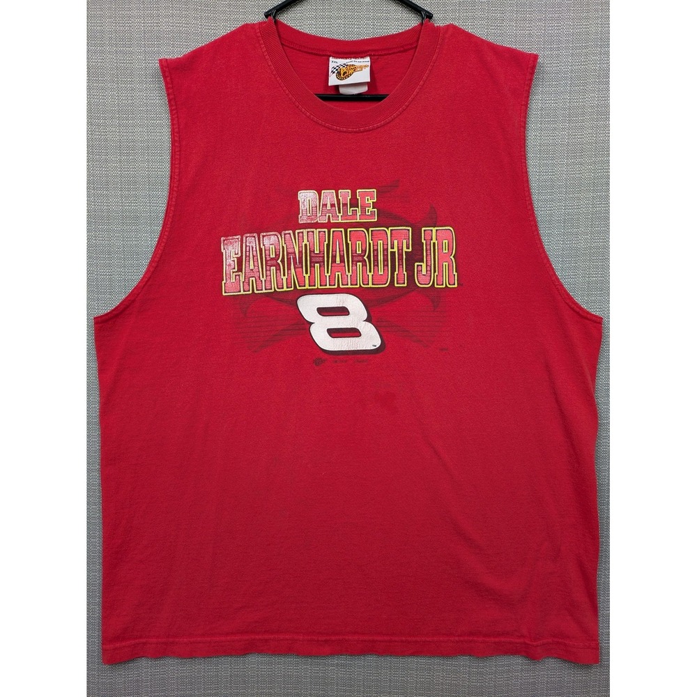 Dale Earnhardt Jr Shirt Mens 2XL Red NASCAR Racing 8 Graphic Cutoff Tank Action